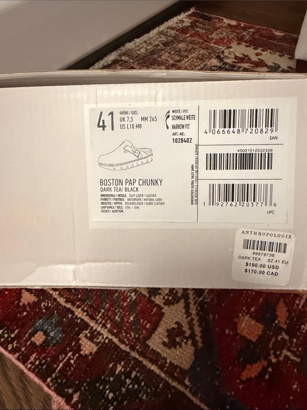 NWT Birkenstock Papillio Boston Pap Chunky Clog Dark Tea Suede | EU 41 / US 10